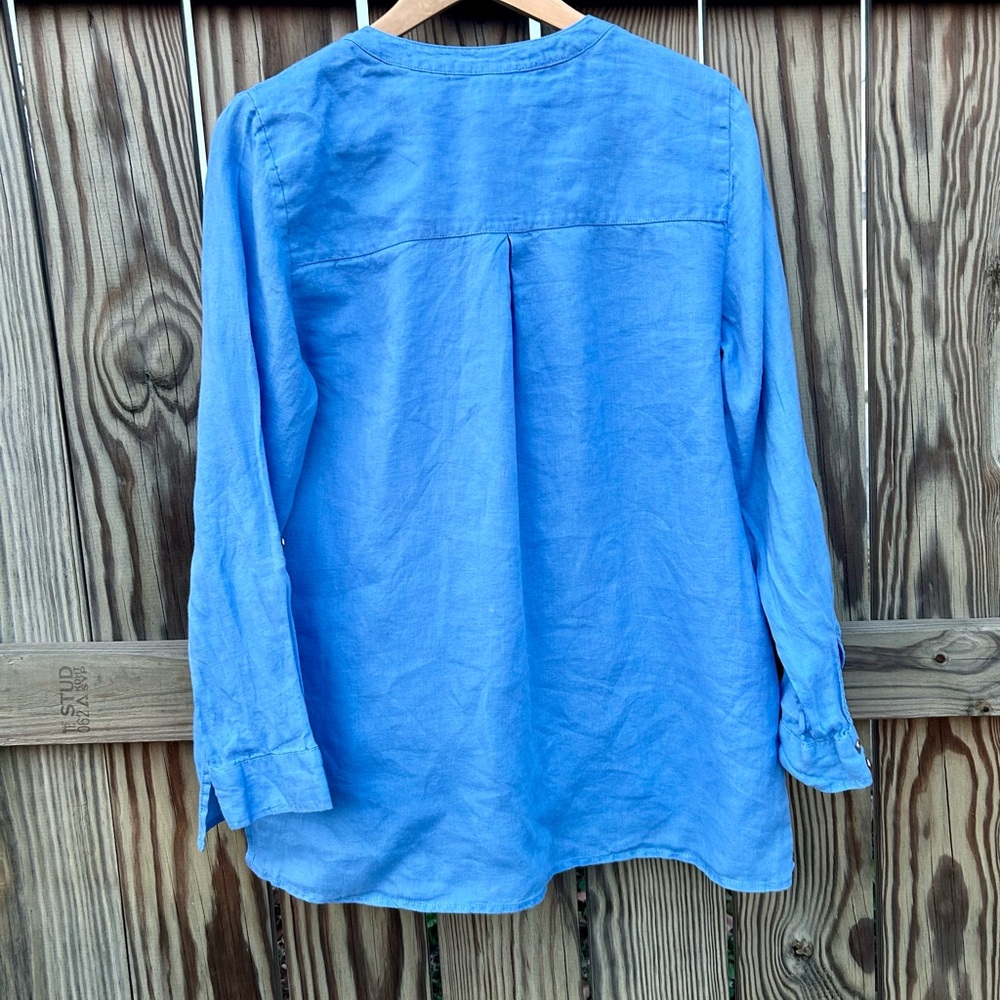 Jones New York linen Shirt Top Silver Zipper Front Sz. Medium - Picture 9 of 10